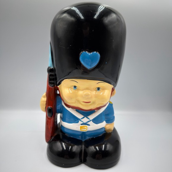 Other - Vintage Ceramic British Royal Guard Soldier‎ Piggy Bank Blue Heart Kitsch Decor